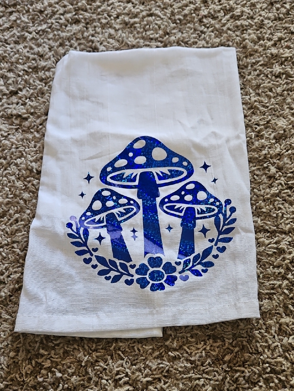 Blue Mushroom Kitchen Tea Towel